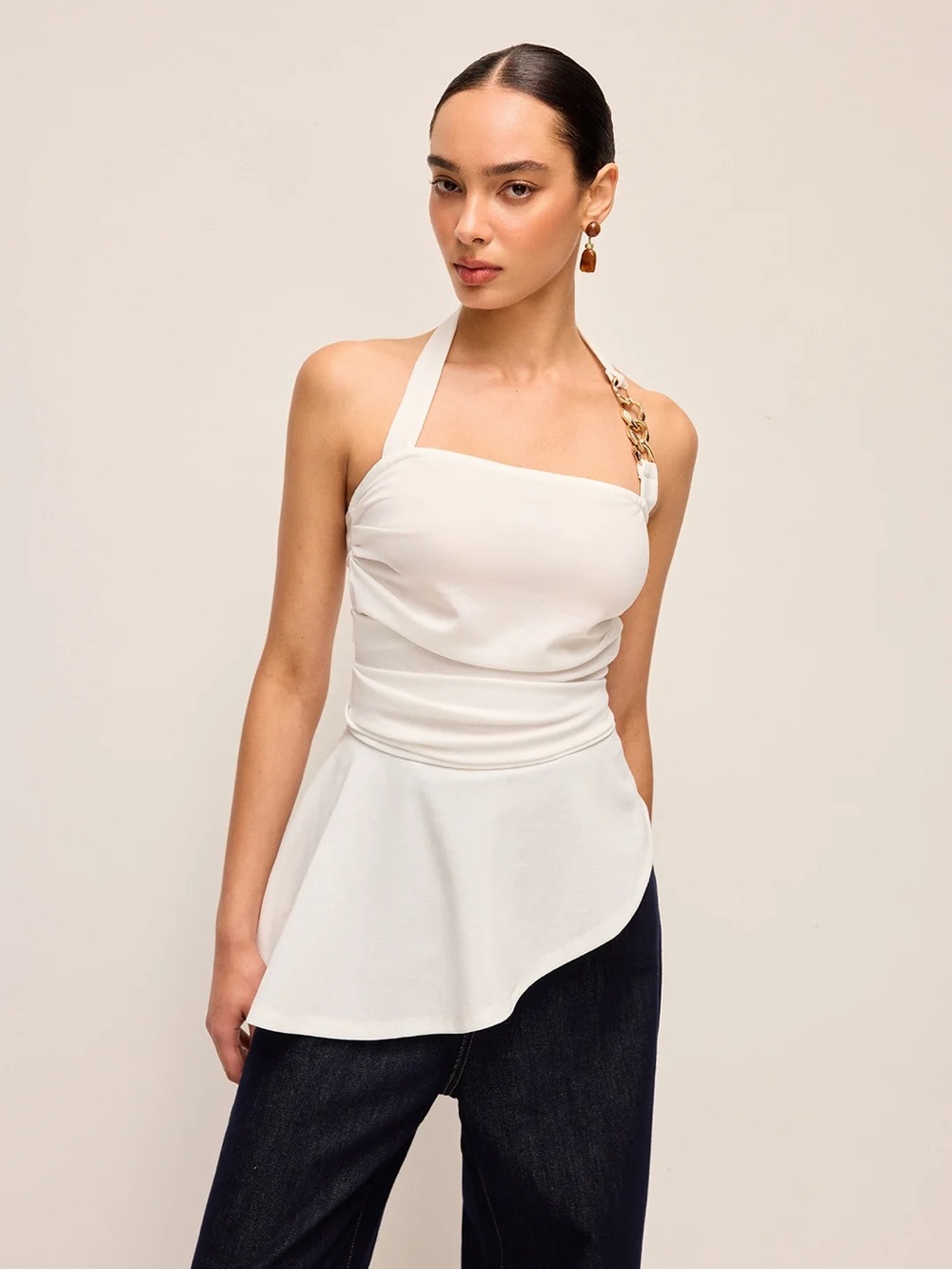 Commense Halter Neck Peplum Top With Chain Detail - Size XS